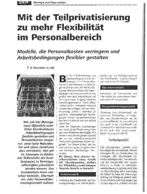 Vorschauseite 1: Mit der Teilprivatisierung zu mehr Flexibilität im PersonalbereichModelle, die Personalkosten verringern und Arbeitsbedingungen flexibler gestalten
