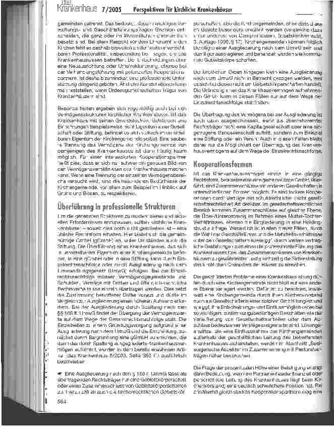 Vorschauseite 2: Perspektiven für kirchliche KrankenhäuserRechtliche und strukturelle Besonderheiten bei Zusammenschlüssen unter Beteiligung kirchlicher Krankenhäuser