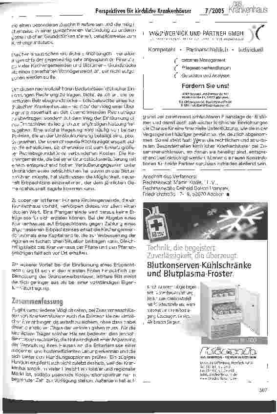 Vorschauseite 5: Perspektiven für kirchliche KrankenhäuserRechtliche und strukturelle Besonderheiten bei Zusammenschlüssen unter Beteiligung kirchlicher Krankenhäuser