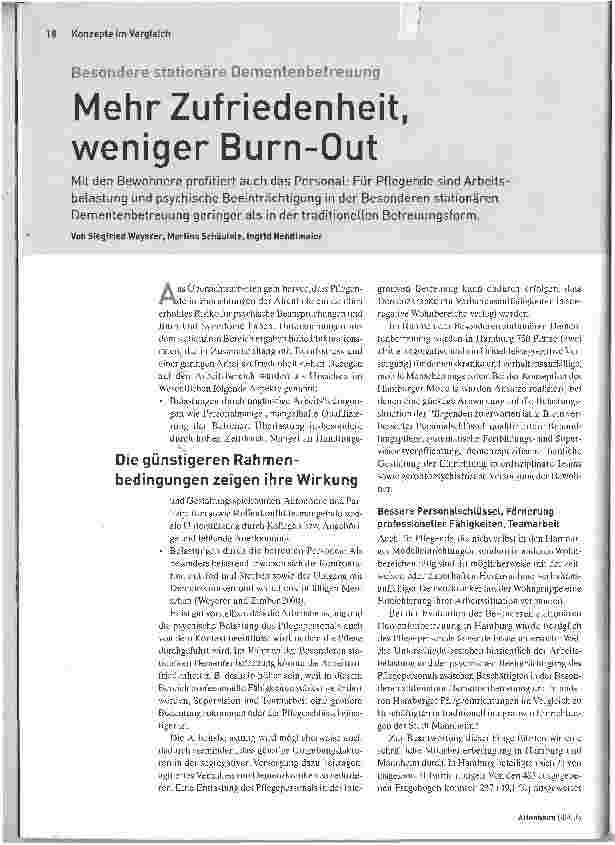Vorschauseite 1: Mehr Zufriedenheit, weniger Burn-OutBesondere stationäre Dementenbetreuung