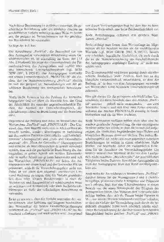 Vorschauseite 2: PROVITALIS gegen ProVitalOLG Koblenz, Urteil vom 3. Juni 2004 - 6 U 105/04