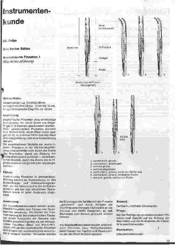 Vorschauseite 1: Instrumentenkunde 26.Folge: Anatomische Pinzetten - 1 (Standardausführung)
