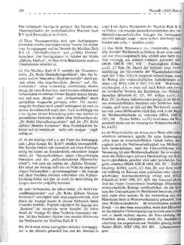 Vorschauseite 3: Zur Werbung mit Vitaminprodukten (auch) zur Heilung akuterKrebserkrankungen (Dr. Rath)Kammergericht Berlin, Urteil vom 30. November 2004 - 5 U 55/04
