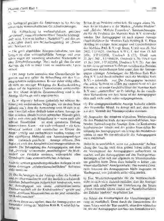 Vorschauseite 4: Zur Werbung mit Vitaminprodukten (auch) zur Heilung akuterKrebserkrankungen (Dr. Rath)Kammergericht Berlin, Urteil vom 30. November 2004 - 5 U 55/04