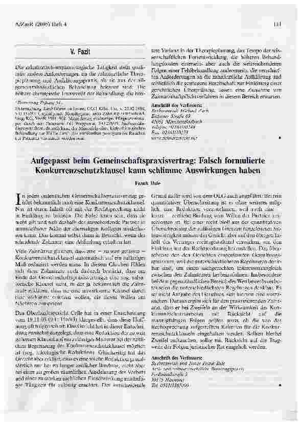 Vorschauseite 1: Aufgepasst beim Gemeinschaftspraxisvertrag: Falsch formulierte Konkurrenzschutzklausel kann schlimme Auswirkungen haben