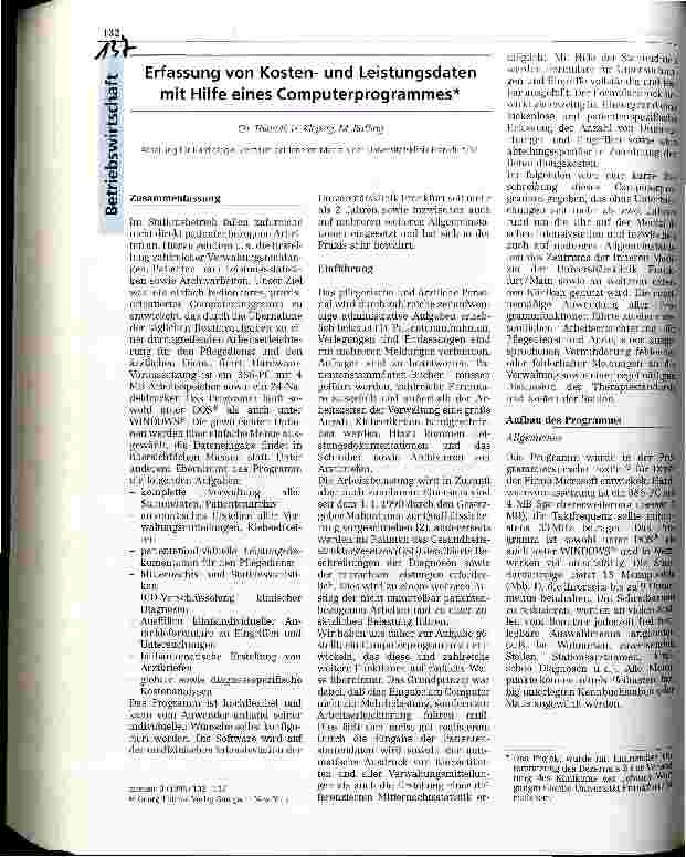 Vorschauseite 1: Erfassung von Kostenund Leistungsdaten mit Hilfe eines Computerprogramms