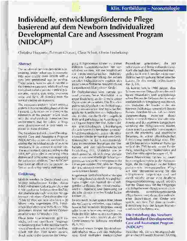 Vorschauseite 1: Individuelle, , entwicklungsfördernde Pflege basierend auf dem Newborn Individualized Developmental Care and Assessment Program (NIDCAP®)