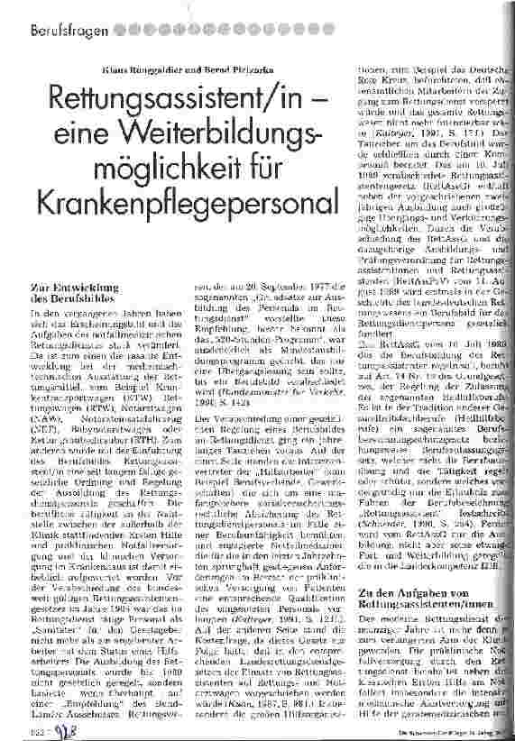 Vorschauseite 1: RettungsassistentIn - eine Weiterbildungsmöglichkeit für Krankenpflegepersonal