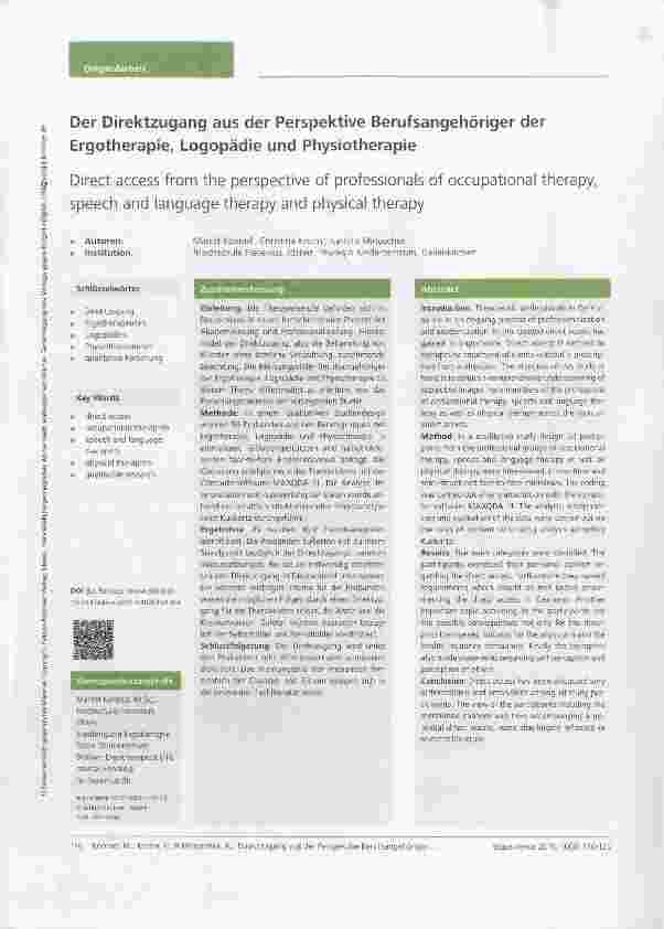 Vorschauseite 1: Der Direktzugang aus der Perspektive Berufsangehöriger der Ergotherapie, Logopädie und Physiotherapie