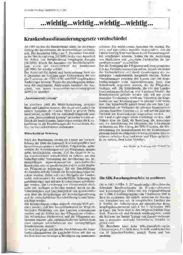 Vorschauseite 1: Krankenhausfinanzierungsgesetz verabschiedet