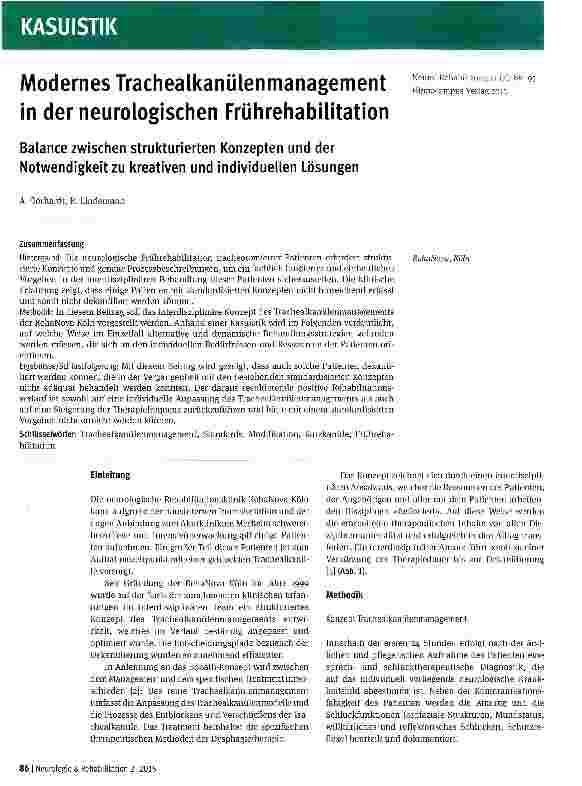 Vorschauseite 1: Modernes Trachealkanülenmanagement in der neurologischen Frührehabilitation