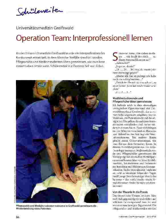 Vorschauseite 1: Universitätsmedizin Greifswald Operation Team: Interprofessionell lernen