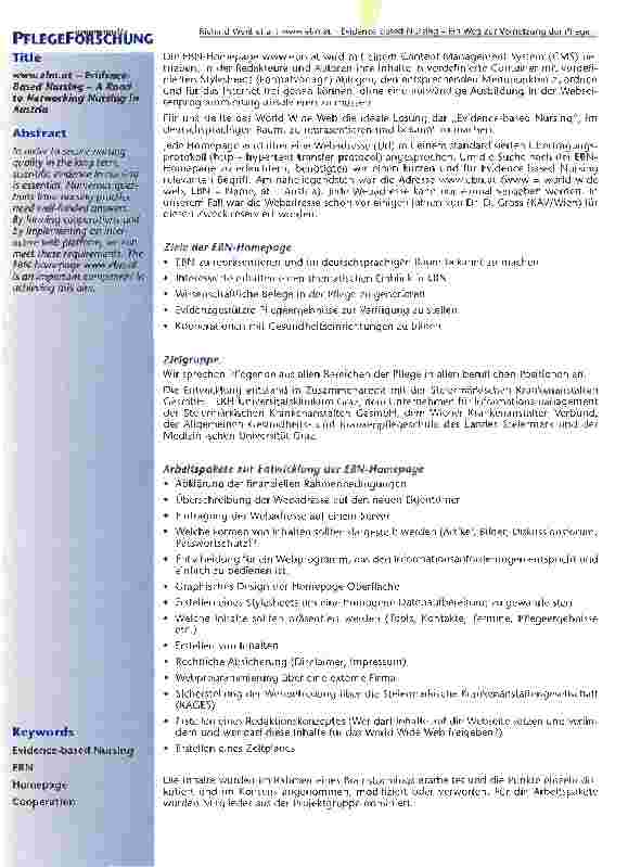 Vorschauseite 2: www.ebn.at -Evidence-based Nursing