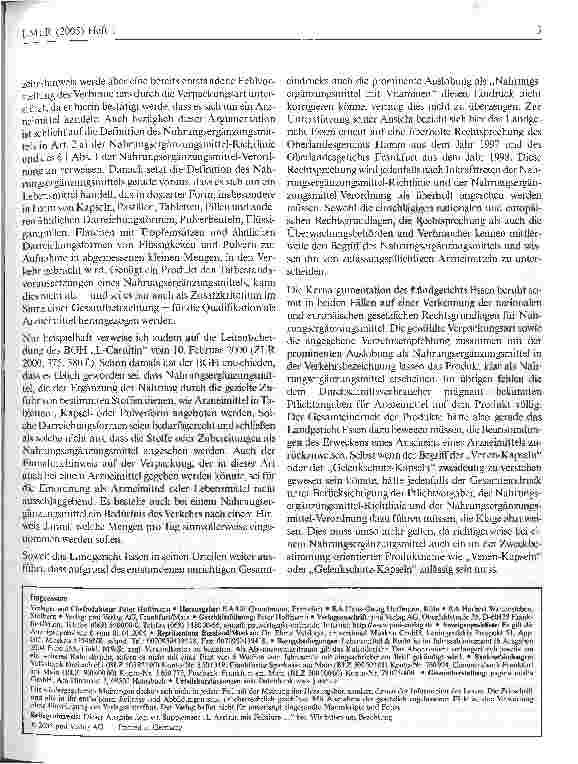Vorschauseite 3: Zur Zulässigkeit von an der Zweckbestimmung orientierten Produktnamen für Nahrungsergänzungsmittel