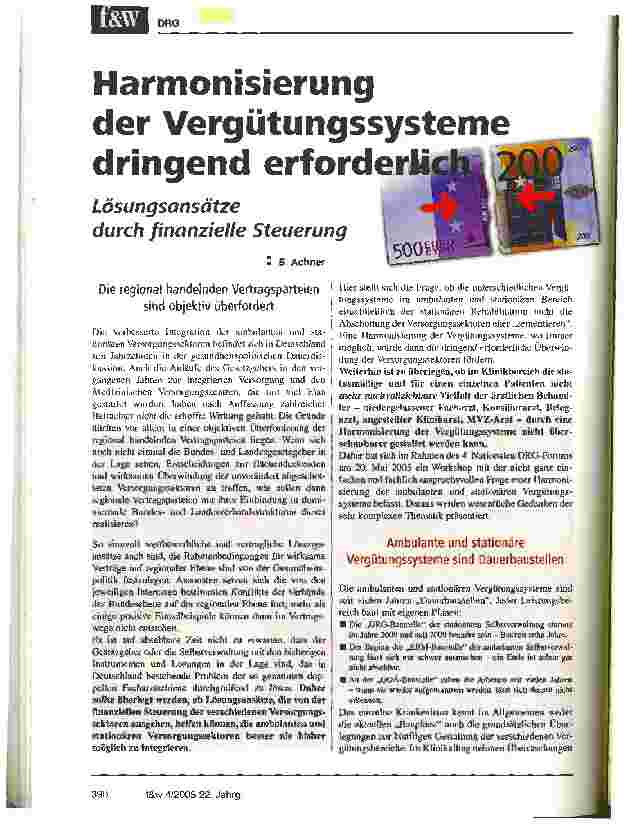 Vorschauseite 1: Harmonisierung der Vergütungssysteme dringend erforderlich