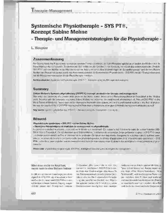Vorschauseite 1: Systemische Physiotherapie - SYS Konzept Sabine Mehne-Therapieund Managementstrategien für die Physiotherapie -