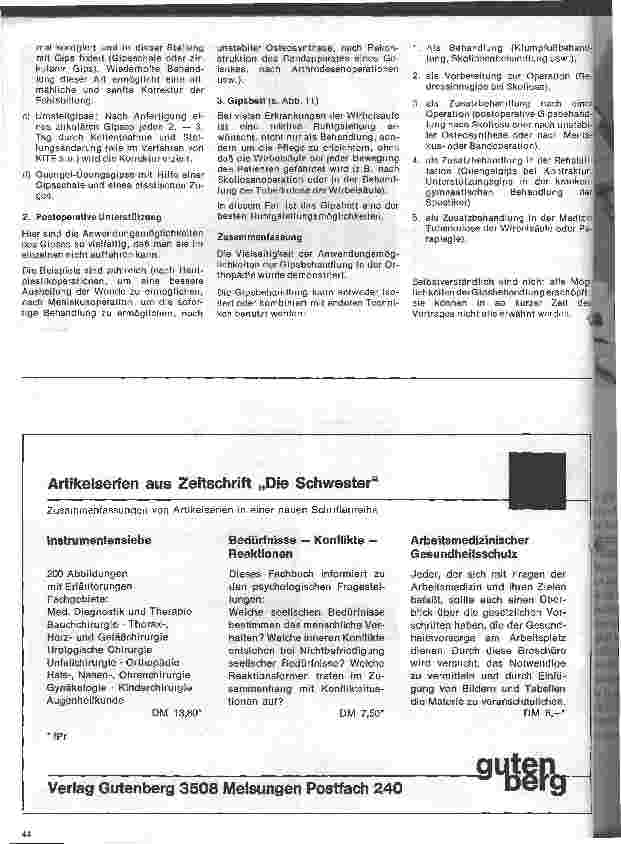 Vorschauseite 5: Moderne Entwicklung in der Orthopädie 2. Teil (Schluß): Gipsanwendung in der Orthopädie