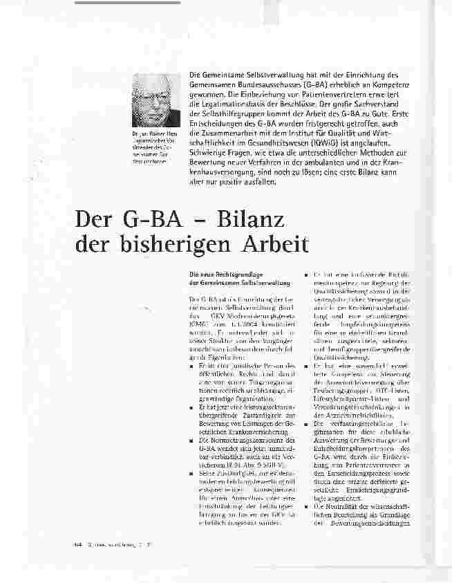 Vorschauseite 1: Der G-BA - Bilanz der bisherigen Arbeit