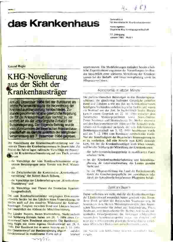 Vorschauseite 1: KHG- Novelierung aus der Sicht der Krankenhausträger