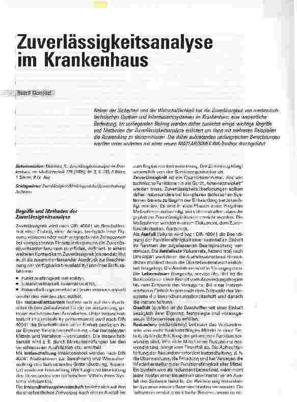 Vorschauseite 1: Zuverlässigkeitsanalyse im Krankenhaus