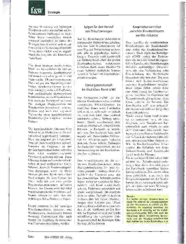 Vorschauseite 3: Mehr Fusionen unter gleichstarken Krankenhäusern und Klinik-BlöckenStudie der Regorz Consulting GmbH: Die Auswirkungen des Kartellrechts auf den Gesundheitsmarkt reichen weit über…