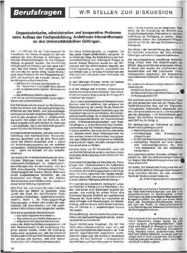 Vorschauseite 1: Organisatorische, administrative und kooperative Probleme beim Aufbau der Fachausbildung, Anästhesie-Intensivtherapie an der Uni Göppingen.