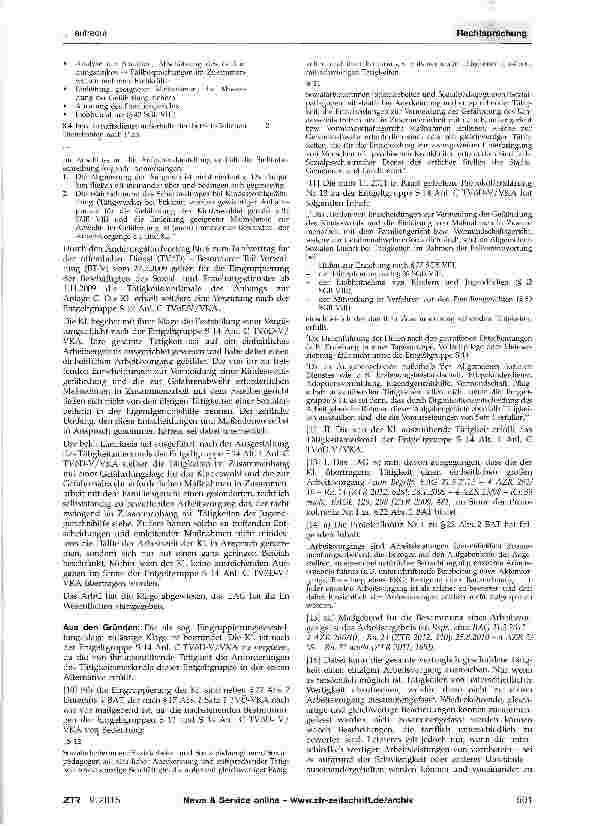 Vorschauseite 2: Eingruppierung - Arbeitsvorgang - Entgelt-gruppe S 14 Anhang zu Anl. TVöD-VTVöD/VKA-V Anl. C Anh. Entgeltgruppe S 14; BAT §22