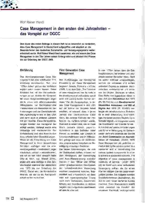 Vorschauseite 1: Case Management in den ersten drei Jahrzehnten das Vorspiel zur DGCC