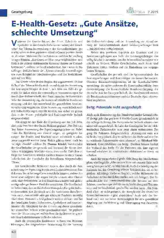 Vorschauseite 1: E-Health-Gesetz: „Gute Ansätze, schlechte Umsetzung