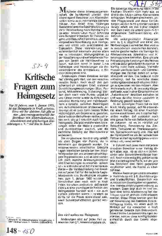 Vorschauseite 1: Kritische Fragen zum Heimgesetz / Interessengemeinschaft der Bewohner von Altenwohnheimen Altenheimen u. gleichartigen Einrichtungen e. V.