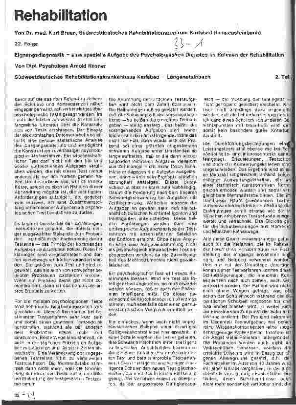Vorschauseite 1: Rehabilitation 22. Folge: Eignungsdiagnostik-spezi. Aufgabe d.psychologischen Dienst.