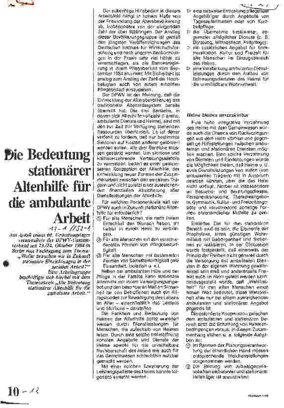 Vorschauseite 1: Die Bedeutung stationärer Altenhilfe für die ambulante Arbeit