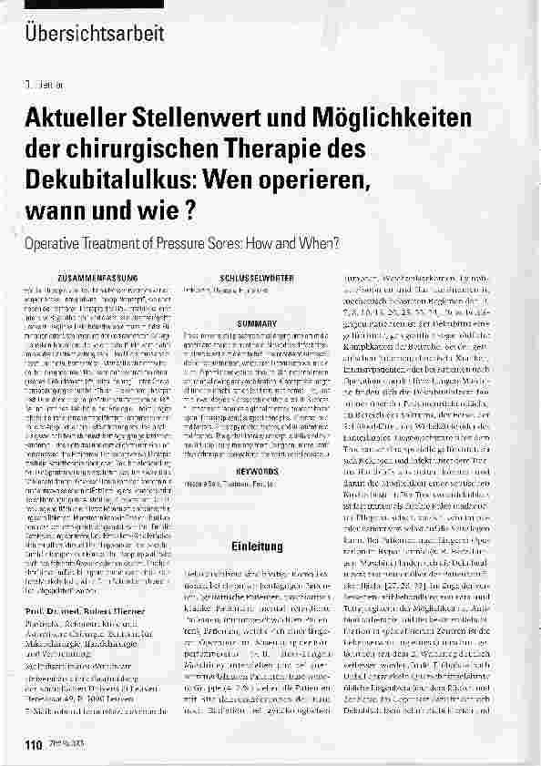 Vorschauseite 1: Aktueller Stellenwert und Möglichkeiten der chirurgischen Therapie des Dekubitalulkus: Wen operieren, wann und wie?