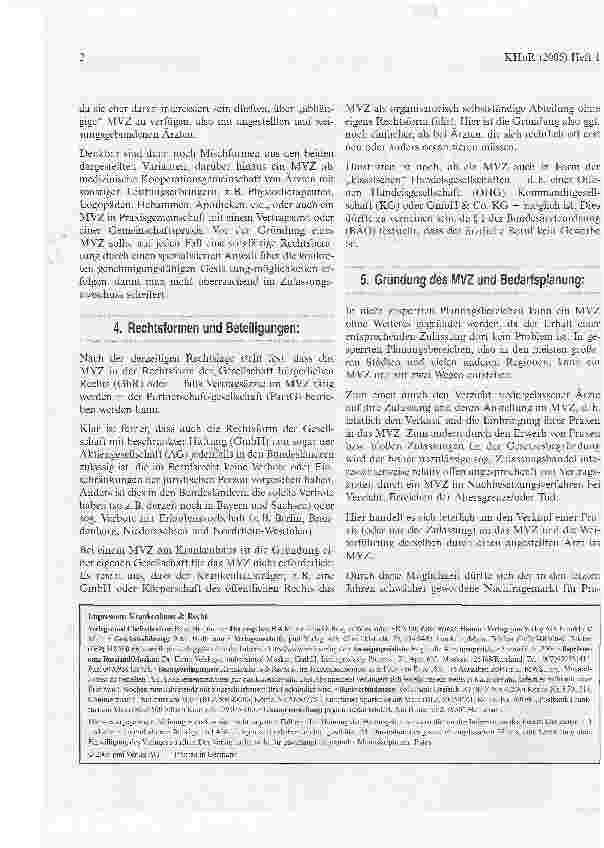 Vorschauseite 2: Medizinische Versorgungszentren - Chancen und Risiken für Vertragsärzte und Krankenhäuser!