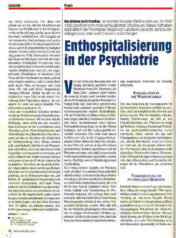 Vorschauseite 1: Enthospitalisierung in der Psychiatrie Von drinnen nach draußen