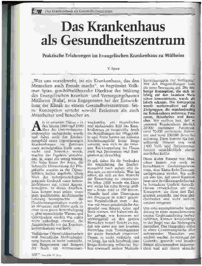 Vorschauseite 1: Das Krankenhaus als Gesundheitszentrum Praktische Erfahrungen im Evangelischen Krankenhaus zu Mühlheim