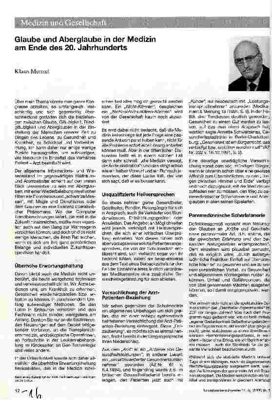 Vorschauseite 1: Glaube und Aberglaube in der Medizin am Ende des 20. Jahrhunderts