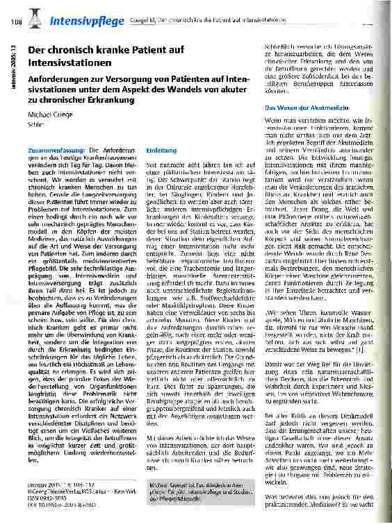 Vorschauseite 1: Der chronisch kranke Patient auf IntensivstationenAnforderungen zur Versorgung von Patienten auf Intensivstationen unter dem Aspekt des Wandels von akuter zu chronischer Erkrankung