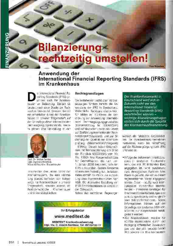 Vorschauseite 1: Bilanzierung rechtzeitig umstellen.Anwendung der International Financial Reporting Standards (IFRS) im Krankenhaus