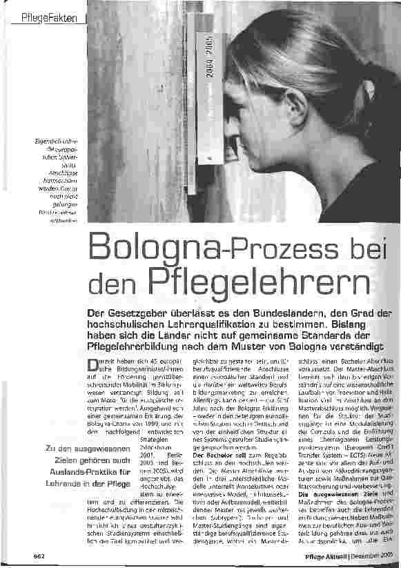 Vorschauseite 1: Bologna-Prozess bei den Pflegelehrern