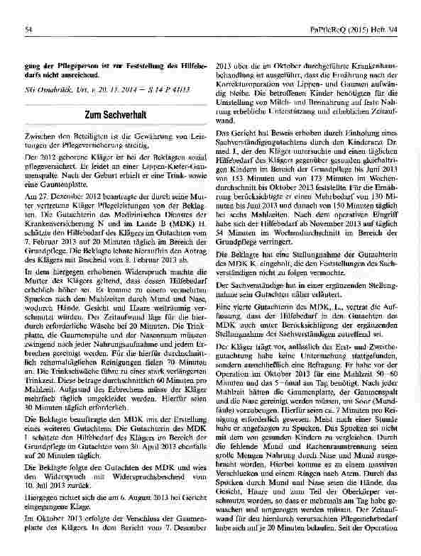 Vorschauseite 2: Erheblicher Pflegemehrbedarf eines Kindes mit Lippen-Kiefer-Gaumen-Spalte