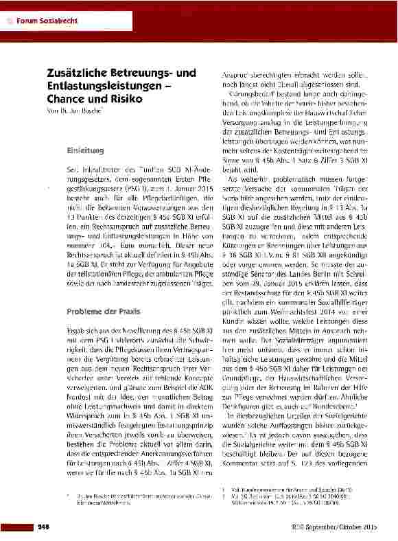 Vorschauseite 1: Zusätzliche Betreuungsund Entlastungsleistungen -Chance und Risiko