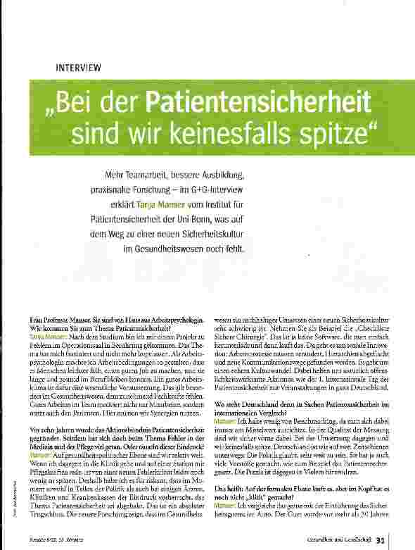 Vorschauseite 2: Bei der Patientensicherheit sind wir keinesfalls spitze