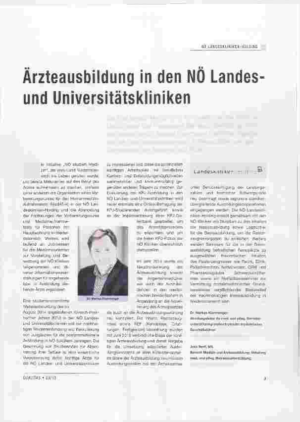 Vorschauseite 1: Ärzteausbildung in den NÖ Landes und Universitätskliniken
