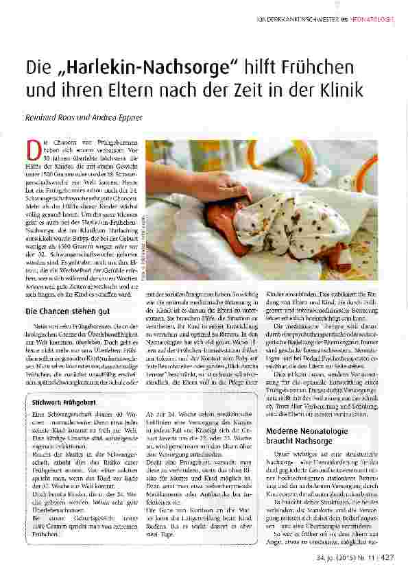 Vorschauseite 1: Die „Harlekin-Nachsorge hilft Frühchen und ihren Eltern nach der Zeit in der Klinik
