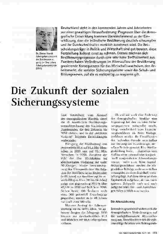 Vorschauseite 1: Die Zukunft der sozialen Sicherungssysteme
