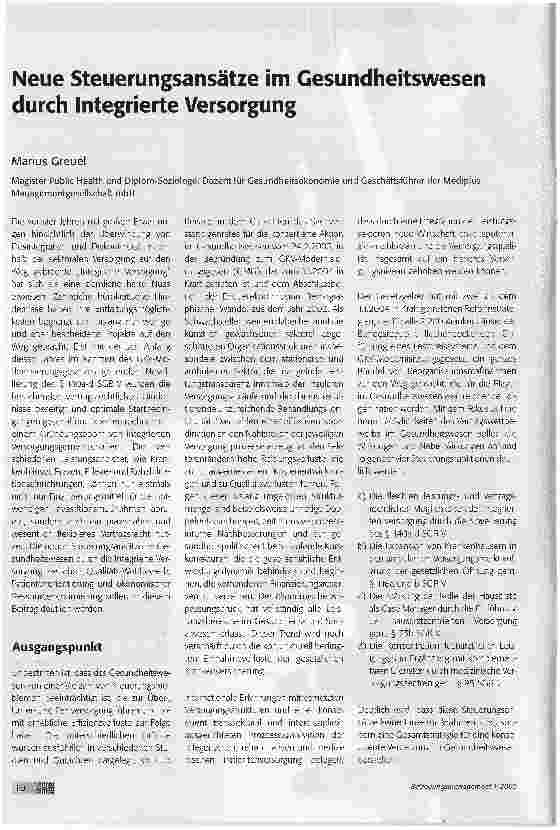 Vorschauseite 1: Neue Steuerungsansätze im Gesundheitswesen durch Integrierte Versorgung