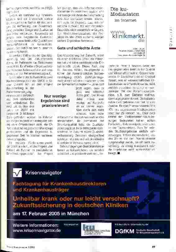 Vorschauseite 2: Der Arzt auf Wanderschaft Medica-Veranstaltung zu Mindestmengen und Qualitätssicherung