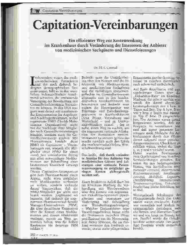 Vorschauseite 1: Capitation-Vereinbarungen Ein effizienter Weg zur Kostensenkung im Krankenhaus durch Veränderung der Interessen der Anbieter von medizinischen Sachgütern und Dienstleistungen