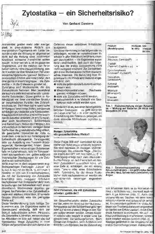 Vorschauseite 1: Zytostatiker - ein Sicherheitsrisiko